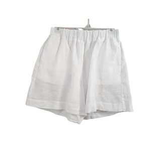 120% Lino White 100% Linen Relaxed Tailored Shorts Elastic Waist Size 42 Small